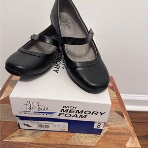 Life Stride Black Flats with Mary Jane Strap